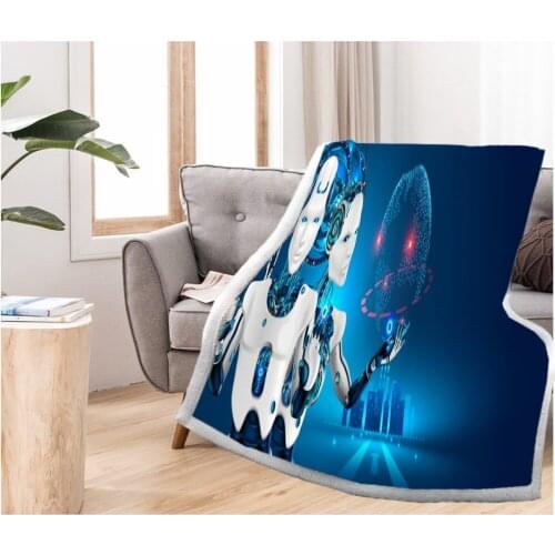 Robot Throw Blanket Winter Bedding for Kids Boys Sherpa Fleece Large Sofa Blanket Winter Bed Cover Office Home Travel 150x200cm