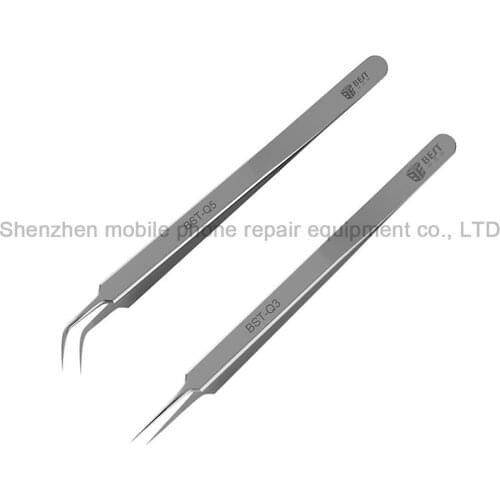 BST-Q3/Q5 Stainless Steel Superfine Pointed Fly Line Tweezers Precision Elbow Fixture Microscope Fingerprint Special Tweezers