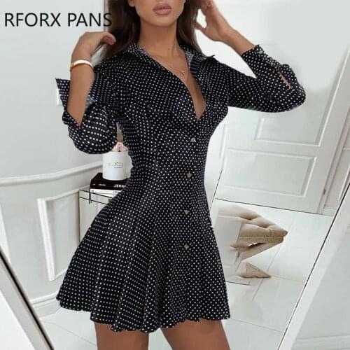 Dot Print Pleated Skater Dress Women Dress