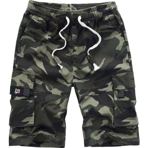 Casual Men Cargo Shorts Plus Size Camouflage Heart Embroidery Male Multi Pockets Drawstring Loose Shorts Daily Wear Summer