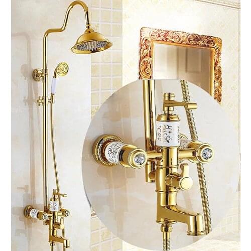 Gold Plated diamond shower faucet shower head, Bathroom shower faucet wall mounted, Gold rain shower faucet mixer tap