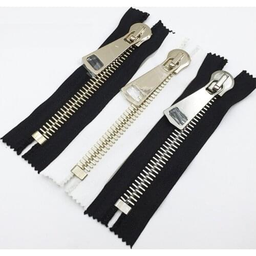 Size15 big metal zipper 2pcs 20cm close end short pocket handbags jacket coat zipper black white tape silver gold tooth
