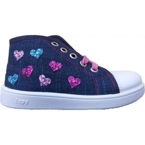 Boots in blue jeans for girl with Hearts glitter of Dobsons.com