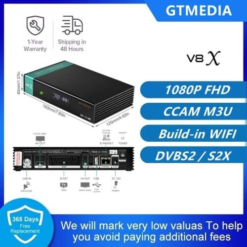 GTMEDIA X8 Satellite Receiver 1080P DVB-S2 S2X Multi-Stream Support Europe Spain Built-in 3cam M3U Auto Biss Set Top Box Decoder