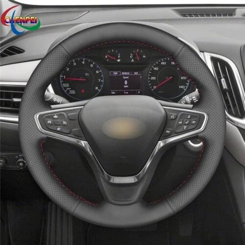 DIY Hand-Stitched Black Leather Car Steering Wheel Cover For Chevrolet Malibu Equinox 2018 2019-2021 Car Interior Accessories