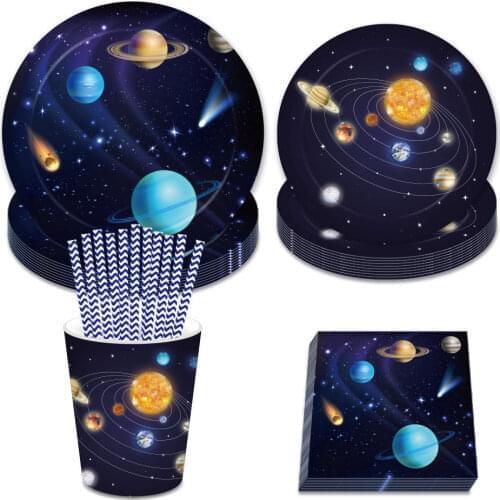 New Space Planet party Plate Napkins cups Tableware stars party for Astronaut Happy Birthday Party Supplies Universe Decorations