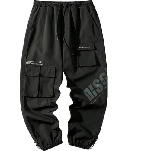 Techwear Reflective Letter Hip Hop Harem Tactical Cargo Pants Baggy Joggers Men Streetwear Kpop Oversized Casual Pencil Trousers