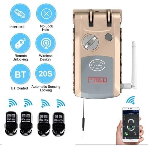 Auto close bluetooth 4 remote control stealth door gate smart battery power electronic latch lock villa home office security