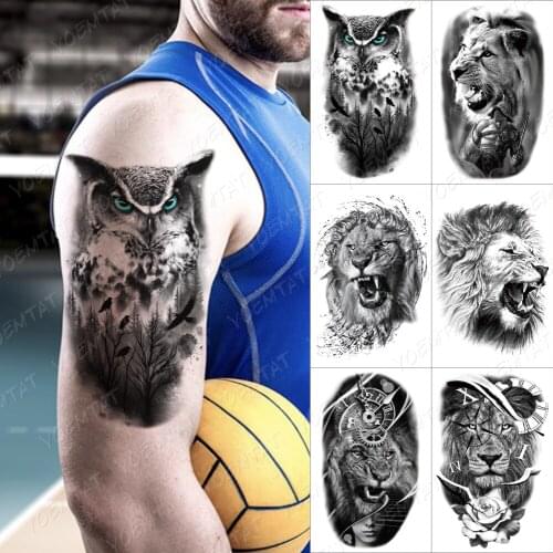 Waterproof Temporary Tattoo Sticker Men Women Owl Forest Bird Flash Tatto Lion Warrior Henna Tiger Wolf Animal Body Art Tatoos