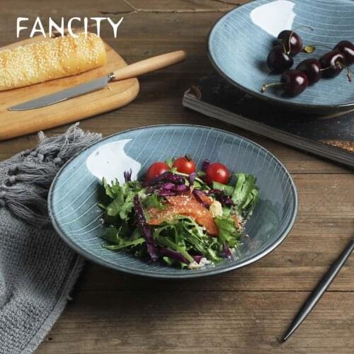 FANCITY Japanese creative big mouth bowl shallow bottom wide mouth noodle bowl household vegetable bowl noodle bowl personality