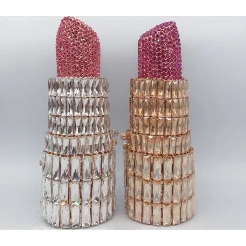 Top Quality Lipstick Patter Womens Chain Diamond Clutch New Style Full Rhinestone Ladies Shoulder Handbags Glitter Party Purse