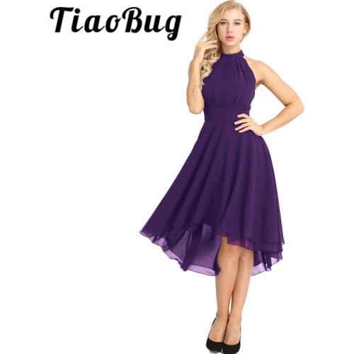 Tiaobug Women Ladies Halter Neck Elegant Bridesmaid Dress Long Chiffon Vestido de Festa de Casamento Beach Bridesmaid Dress