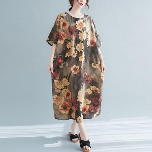 Oversized Women Loose Casual Dress New 2021 Summer Indie Folk Style Vintage Floral Print Female Holiday Long Dresses S3503