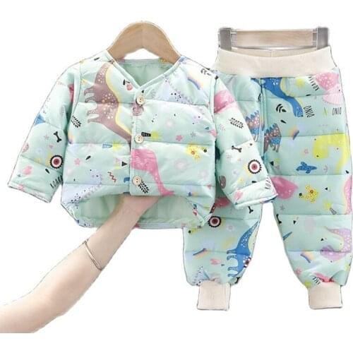 Winter Kids Set Boys Girls Down Cotton Suits 2021 New Cartoon Thick Plush Coat+Long Pant Set 0-4y Kids Clothes Children Clothing