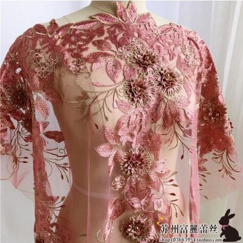 1 Piece 132*32cm Nigerian Lace Fabrics For Wedding 2021 Gold African French Bead Lace Trim High Quality 3D Flower Lace Fabric