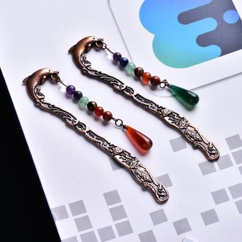 1PC Natural Crystal Mineral Ornaments Seven Chakras Dolphin Bookmarks Book Labels Gift Stationery Student Supplies Free Shipping