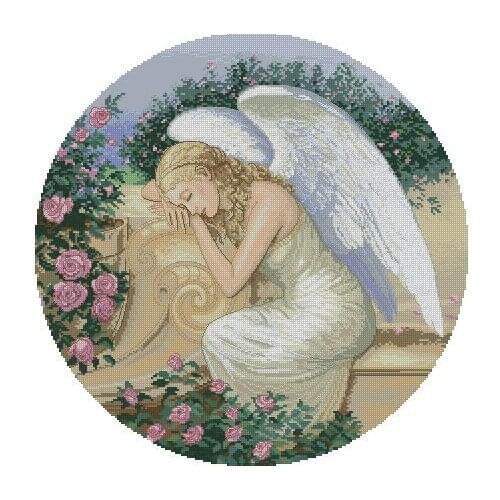 100% egypt COTTON Counted Cross Stitch Kit Serenitys Garden Angel Sleep Sleeping Asleep Flower Yard dim 35089