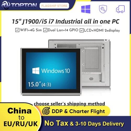 15 Inch LCD IP65 Capacitive Touch Screen Fanless Industrial Tablet PC Intel i7 i5 J1900 All In One Computer 2xLans 2xCOM GPIO