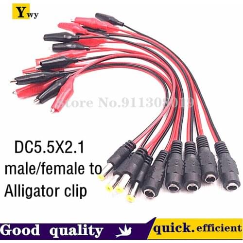 2PCS Alligator clip cord DC plug 5.5x2.1mm male and female to alligator clip cord power test lead cable 1 meter 1 wire 2 clamps