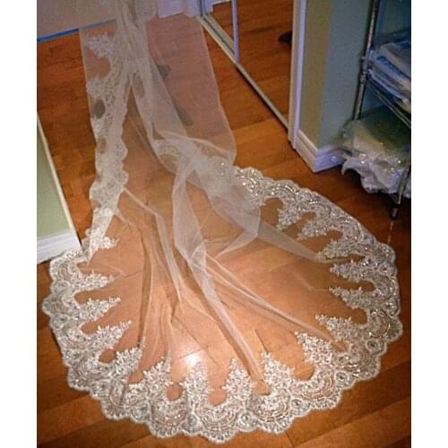 2019 Real Photos White/Ivory Wedding Veil 3m Long Comb Lace Mantilla Cathedral Bridal Veils Wedding Accessories Veu De Noiva