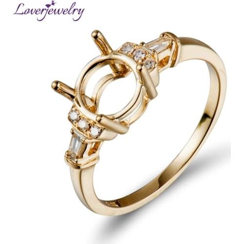 2019 Women DIY Rings Setting Round 6.5mm Ring Mounting Solid 14K Yellow Gold Real Diamond Wedding Anniversary Semi Ring For Lady