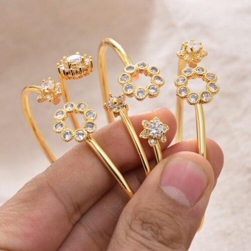 4Pcs/lot Dubai France Gold Color Bangles Female Zircon Stone Can open Bracelets For Women Cold Color Bangles Wedding Bracelet