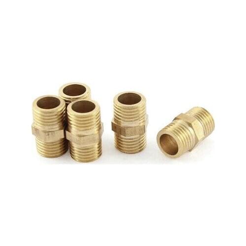5 Pcs 1/4 BSP to 1/4 BSP Male Thread Brass Pipe Hex Nipple Fitting Quick Adapter