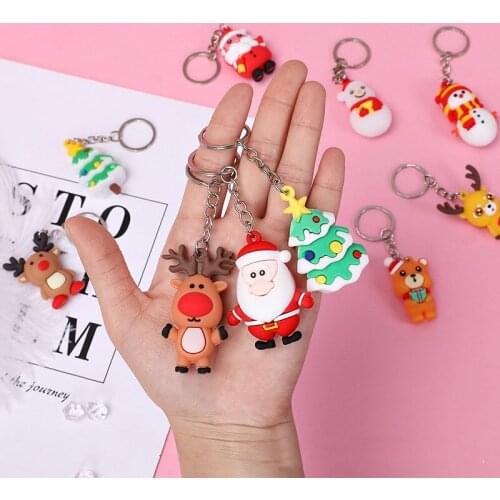 5pcs Santa Claus Keychain for Man Women Silica gel Toys Peripherals Key Chain for Car Toys Gifts for Boyfriends