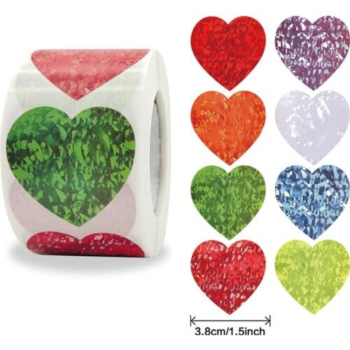 500pcs/Roll Creative Colorful Heart Shape Series 3.8cm Decoration Sticker Fashion Office School Seal Stickers