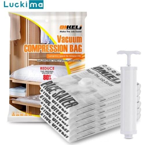 6pcs/set Vacuum Bag Clothes Storage Bags with Hand Pump Home Closet Organizer Sealing Comression Space Saver Bag for Bedding