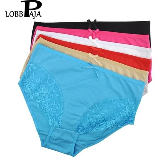 LOBBPAJA Lot 6 pcs Women Underwear Ladies Panties Plus Size Cotton High Waist Sexy Lace Mothers Briefs Knickers for Women LP187