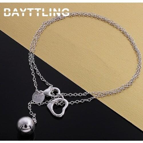 BAYTTLING 18 Inch 925 Sterling Silver Link Chain Heart Ball Pendant Necklace For Woman Fashion Wedding Party Jewelry Gift
