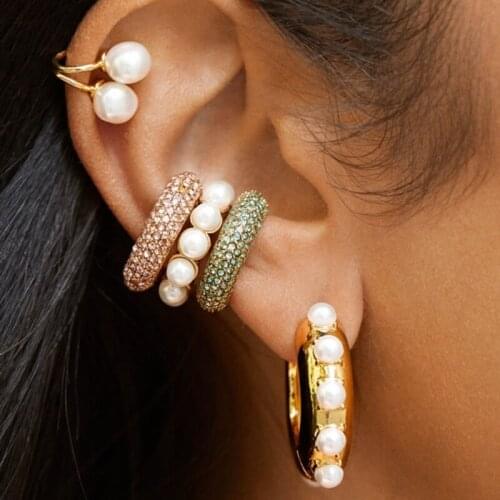 Bohemia Crystal Ear Cuff For Women Girl Multicolor Stackable C Shaped Rhinestone Earcuffs Clip Earrings Gold Jewelry
