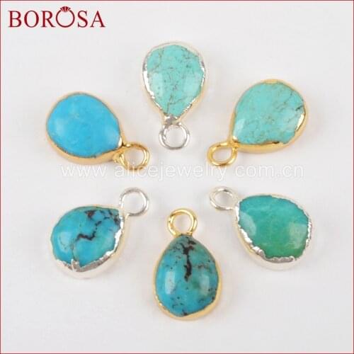 BOROSA Gold Color 100% Natural Blue Stone Druzy Charm,Teardrop Waterdrop Druzy Gems Stone Charm DIY Jewelry Accessories G1371