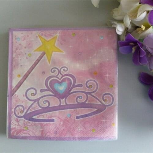 Paper napkins tissue handkerchief Pink Princess Crown Star decoupage crafts wedding birthday party cafe decoration cup mug mats