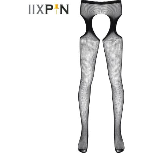 Men Lingerie See-through Crotchless Pantyhose Stretchy Hollow Out Fishnet Stockings Tights for Lingerie Night Stage Performance