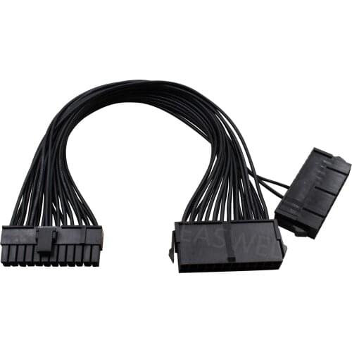 24Pin 20+4P Dual ATX PSU Power Supply Splitter Adapter 30CM 18awg For BTC Mining