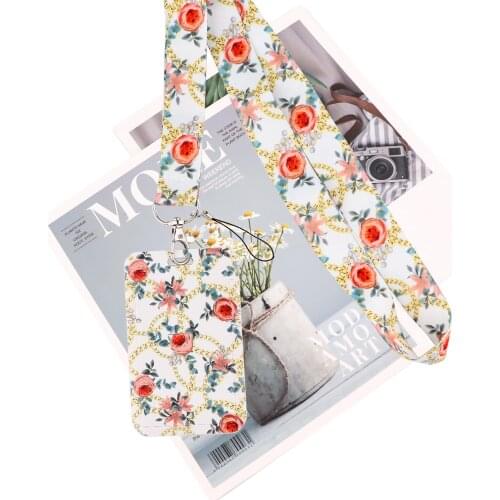 JY132 Cartoon Colorful Vintage Rose Lanyard Car Keychain Personalise Office ID Card Cover Key Ring Badge Holder Jewelry