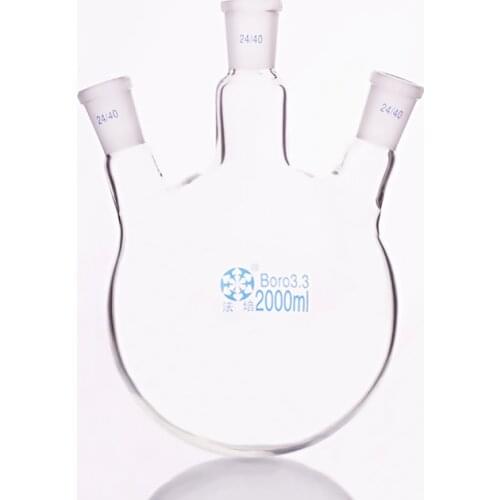 Three-necked flask oblique shape,with three necks standard grinding mouth,Capacity 2000ml,Middle joint 24/40,lateral joint 24/40