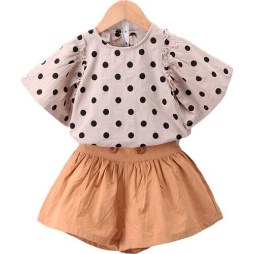 Children Girl Clothing Set Kids Dot Bat Sleeve Top+Shorts 2-Piece New Fashion Costume For Baby Girls Clothes Suit