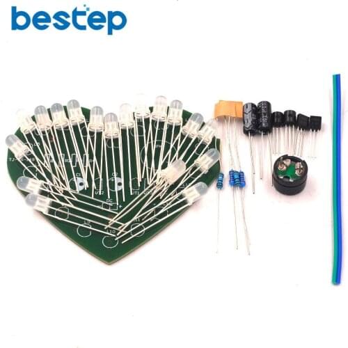 Red and Blue Two-color 18LED Heart-shaped Music Flashing Light Kit Electronic Small Production Parts Electronic Training