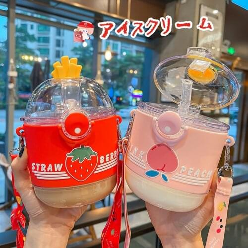 Creative French Fries Water Cup With Straw Summer Cute Fruit Kids Plastic Drinking Water Bottle Portable Leak Proof Sippy Cups