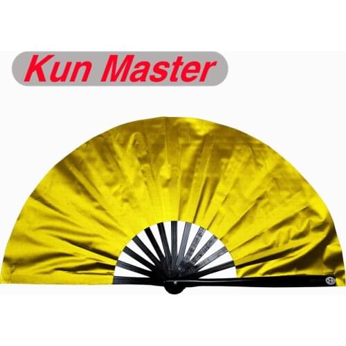 Kun Master 34 Cm Bamboo Chinese Kung Fu Tai Chi Fan Gold Cover Black Staves