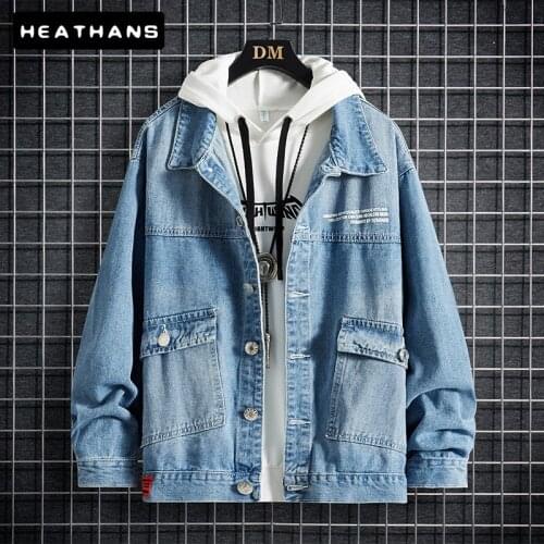 New Black Denim Jacket Mens Vintage Street Loose Jean Jacket Mens Korean Style Handsome Simple Blue Male Clothing Autumn Winter