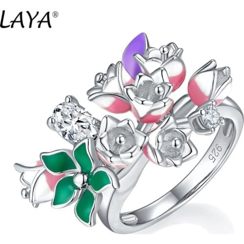Laya Silver Ring For Women Pure 925 Sterling Silver Shiny White Cubic Zirconia Fine Jewelry Handmade Enamel 2021 Trend