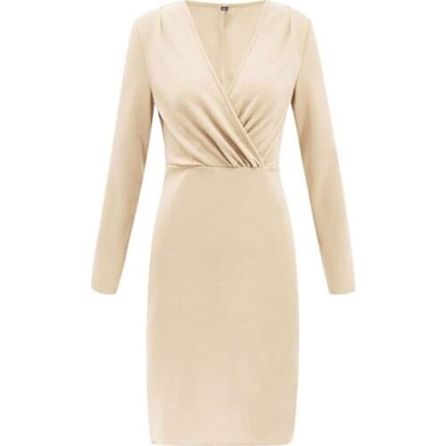 Fashion Spring Wrap Dress Women Lvory White Long Sleeve Formal Business Work Office Dresses Evening Party Dress Newest Style