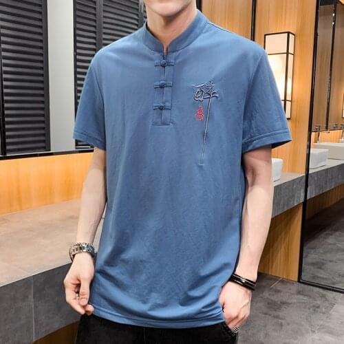 Men Chinese Style T Shirt Fashion Leisure Clothing Men Tops Tees T Shirt for Male Cotton Linen Embroidery Kung Fu Clothes