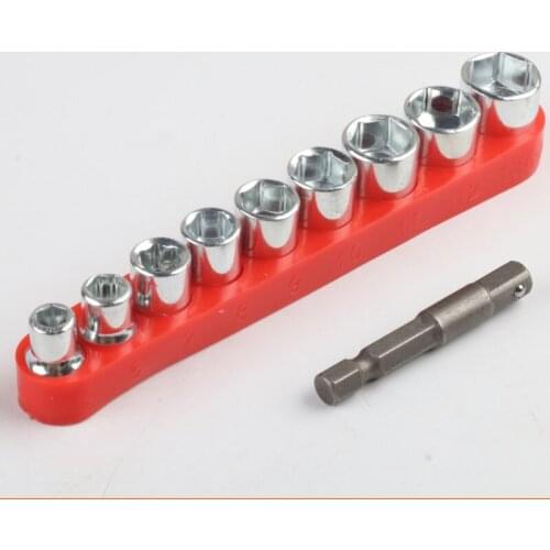 9pcs 1/4" Drive Socke Set 5-13mm Socket Wrench Set 6 Point Socket Bit Adapter Car Repair Tools