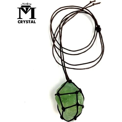 Natural Fluorite Crystal Pendant Healing Gemstone Wand Reiki Green Fluorite Wrap Braid Necklace Yoga Macrame For Men Women