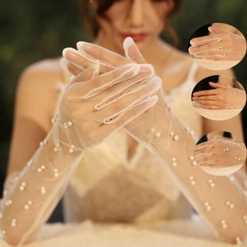 Bride Long Gloves White Woman Wedding Glove Ultra Thin Sheer Tulle Elbow Length Ladies Fingered Marige Party Gloves Accessories